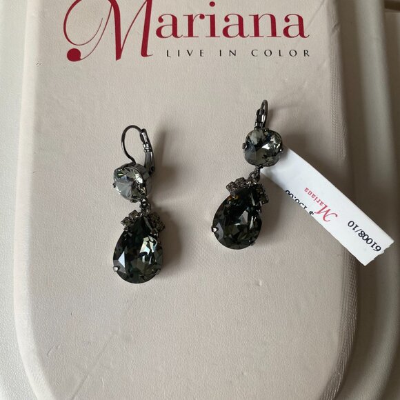 NWT Mariana Swarovski Crystal Smokey Gray Teardrop faceted drama Dangle Earrings - Picture 9 of 12